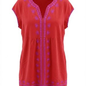 Boden Red Dress with Purple Embroidery